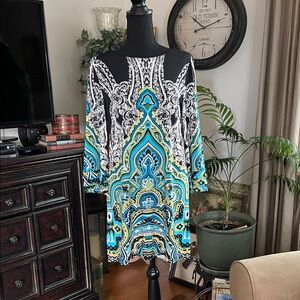 Alfani Black, Turquoise & Green Paisley Shift Dress